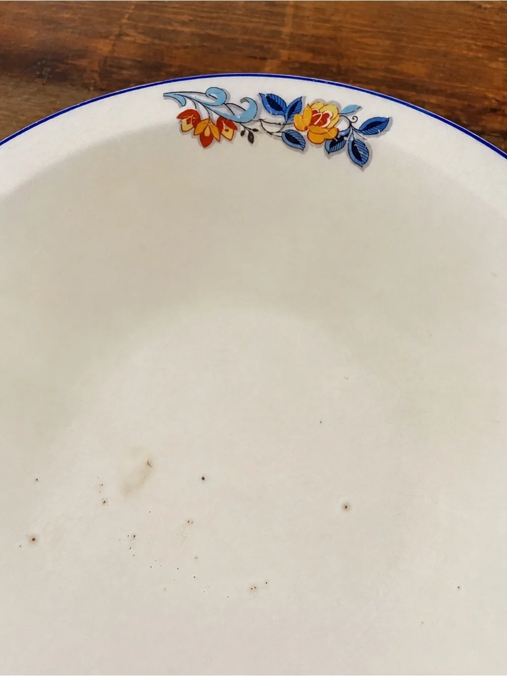 Vintage Edwin M. Knowles Floral Serving Bowl Blue Rim B.P.-178 8.1”